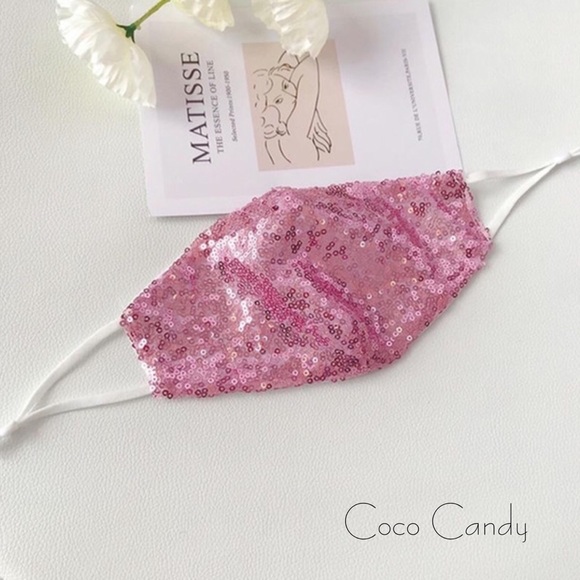 🆕Luxury Pink Sequin Face Mask - Picture 6 of 12